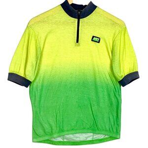 Vintage Nike Men Gradient Cycling Jersey 1/4 Zip Shirt Green/Yellow Short Sleeve